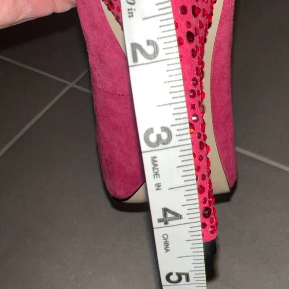 Nine West Pink Suede High Crystals Embellished Heels - Picture 8 of 10